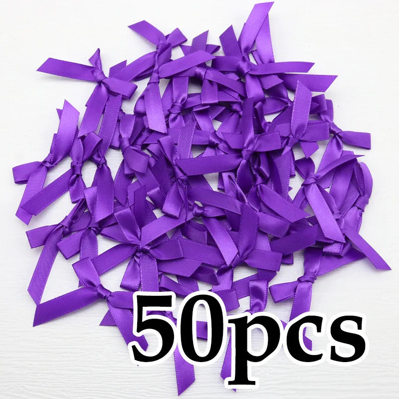(50 Pcs) 4*4cm Colourful Ribbon Bows Small Size Polyester Satin Ribbon Bow Flower DIY Craft Decoration Beauty World Shop