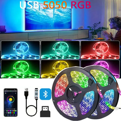 Bluetooth USB 5V RGB LED Strip Light 5050 Controller 5M Flexible Diode Lamp Tape Lights TV Background Lighting Desk Room Decor Beauty Fashion