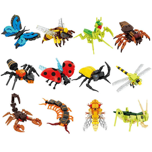 City Farm Vegetable Garden Cute Animals Insect Dragonfly Spider Mantis Centipede Grasshopper Honeybee Building Block Bricks Toy Beauty World Shop