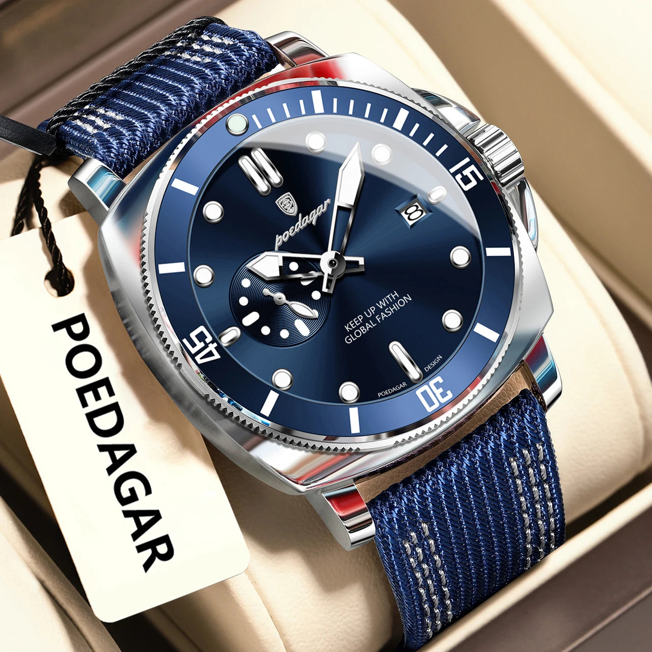 POEDAGAR Luxury Fashion Man Watch Luminous Waterproof Date Sport Watches For Men Nylon Leather Quartz Business Men's Clock Reloj Beauty World Shop