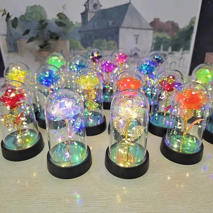 Artificial Rose Flowers Valentines Day Gift for Girlfriend Eternal Rose LED Light Foil Flower Wedding Decor Christmas Gifts Beauty World Shop