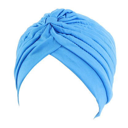 New Knotted Ruffle Turban Ladies Soft Headscarf Casual Streetwear Female Muslim Hijab Indian Hats Cancer Chemo Cap Turbante Beauty World Shop