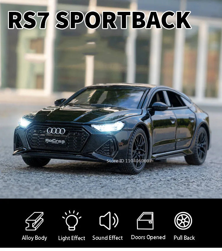 1:32 Audi RS7 Sportback Model Toy Cars Alloy Diecast 6 Doors Opened with Pull Back Rubber Tires Ornament Vehicle Toys Gifts Beauty World Shop