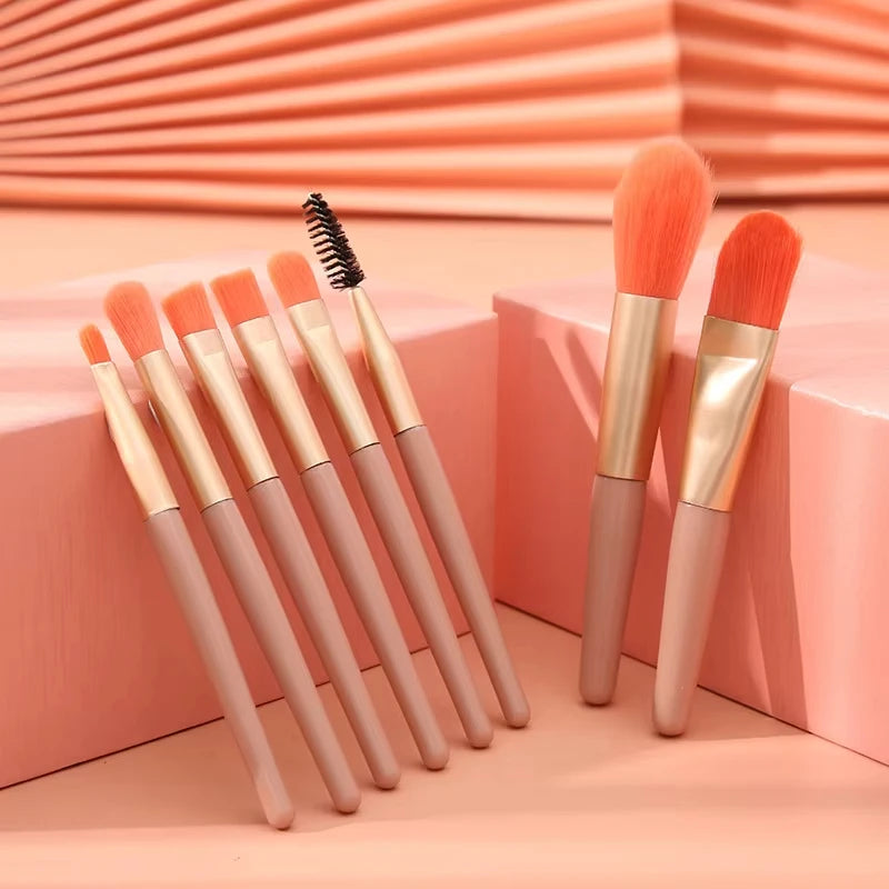 8-Piece Mini Soft and Fluffy Makeup Brush Set, Perfect for Makeup Beginners, Used for Foundation, Blush, and Eyeshadow to Create Beauty World Shop
