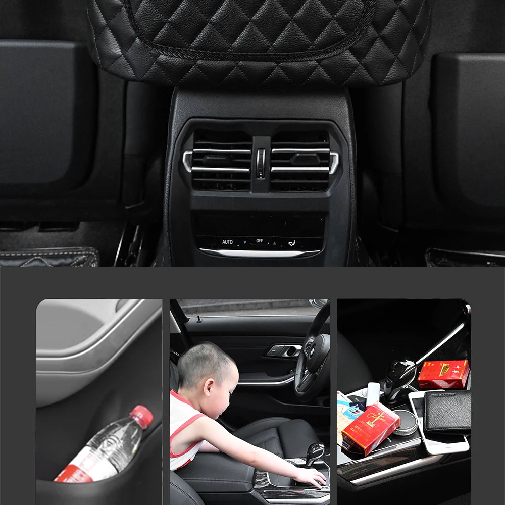 PU Leather Car Middle Seat Storage Net Large Capacity Leather Bag Seat Back Storage Bag Car Chair Back Supplies Storage Goods Ha Beauty World Shop