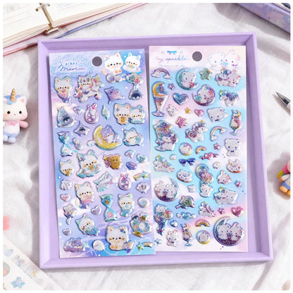 3 pcs/6 pcs Sweet Candy Pets Cat Coffee Cakes Flash Puffy 3D Stickers Scrapbooking Diy Diary Stationery Stickers School Supplies Beauty World Shop