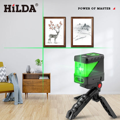 HILDA 2 Lines Laser Level Self Levelling Green Beams Laser Horizontal Vertical Cross Line Mini Laser Level Beauty World Shop
