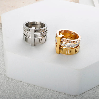 Three Layers Roman Numerals Ring for Women Luxury Stainless Steel Rotatable Crystal Finger Rings Female Wedding Trendy Jewelry Beauty World Shop