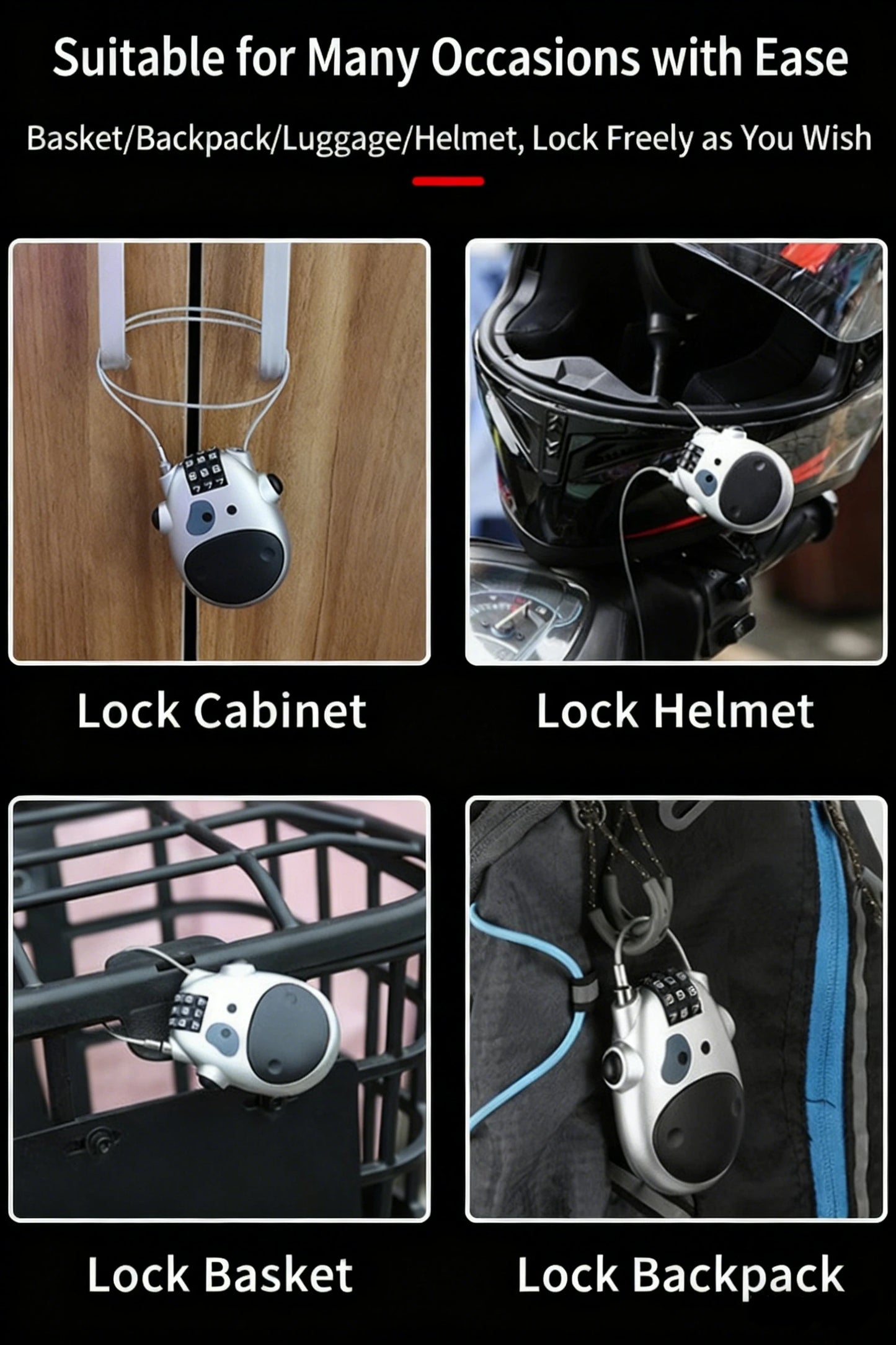 Bicycle Steel Cable Code Lock Suitcase Car Sled Telescopic Wire Rope Lock Bicycle Helmet High-precision Code Wheel Password Lock Beauty World Shop