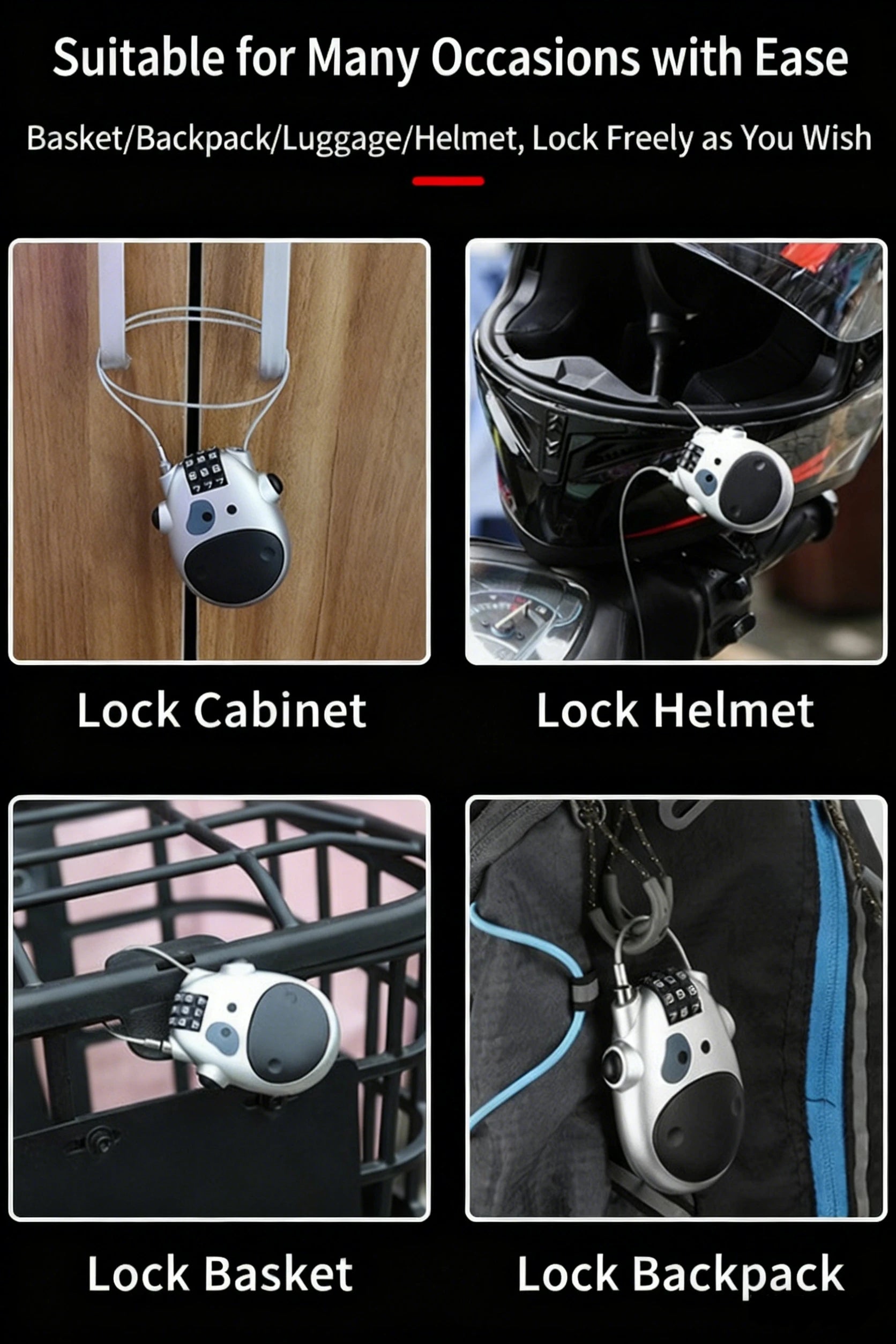 Bicycle Steel Cable Code Lock Suitcase Car Sled Telescopic Wire Rope Lock Bicycle Helmet High-precision Code Wheel Password Lock Beauty World Shop