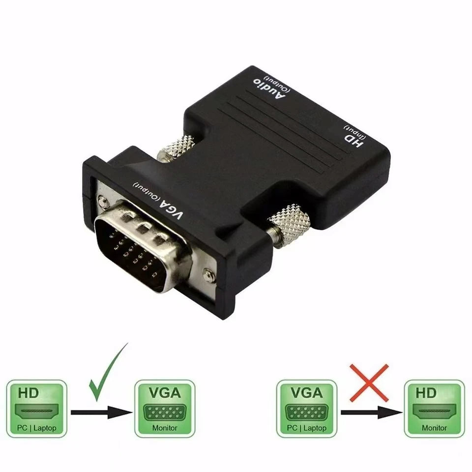 HDMI-compatible Female to VGA Male Converter 3.5mm Audio Cable Adapter 1080P FHD Video Output for PC Laptop TV Monitor Projector Beauty World Shop