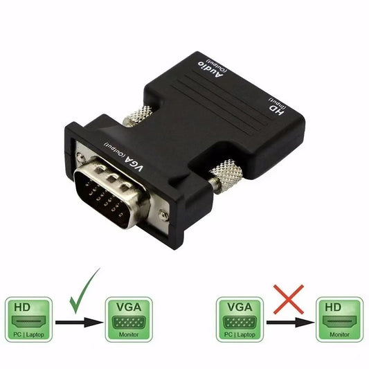 HDMI-compatible Female to VGA Male Converter 3.5mm Audio Cable Adapter 1080P FHD Video Output for PC Laptop TV Monitor Projector Beauty World Shop
