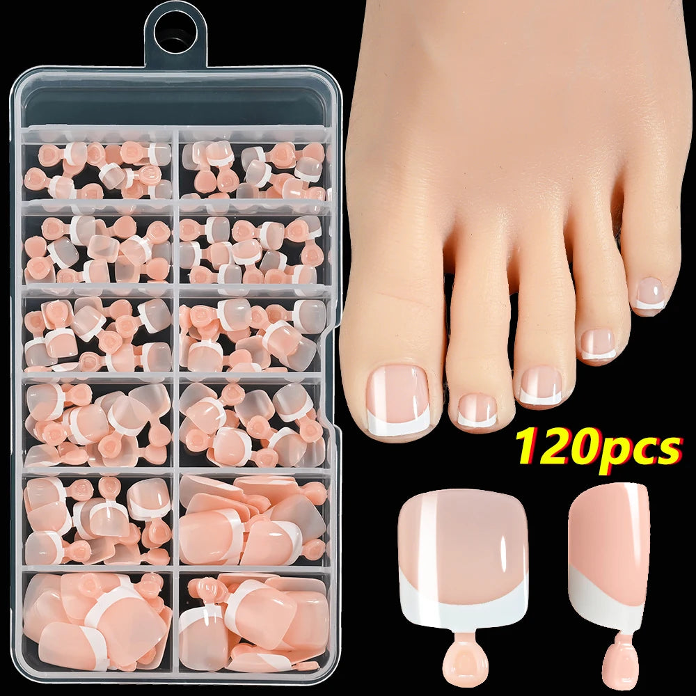 120Pcs 9-Colors French Fake Toenails Summer Short Sqaure Press On Toe Nails Tips Glossy Nude/Pink/Brown Full Cover False Toenail Beauty World Shop