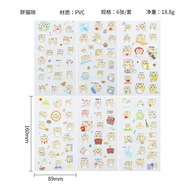 6Pieces/Set Transparent Pvc Waterproof Cartoon Sticker DIY Hand Account Decorative Stickers Kawaii Phone Cup Stickers Beauty World Shop