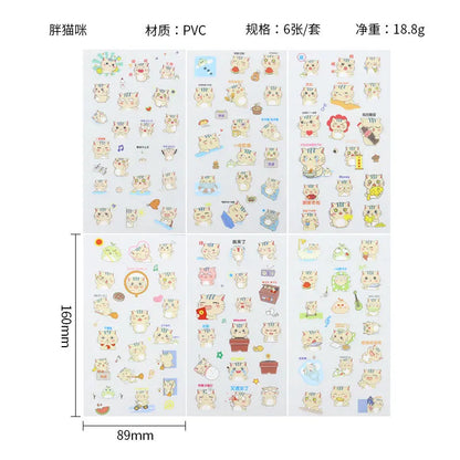 6Pieces/Set Transparent Pvc Waterproof Cartoon Sticker DIY Hand Account Decorative Stickers Kawaii Phone Cup Stickers Beauty World Shop