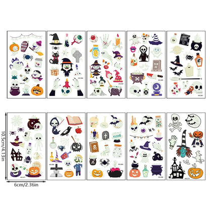 10Sheets Halloween Luminous Tattoo Stickers Ghost Pumpkin Kids Adults Halloween Party Decoration Glow In The Dark Supplies Gifts Beauty World Shop