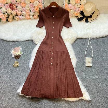 YuooMuoo Brand Fashion Vintage Turn-down Collar Knit Maxi Dress Elegant Single-breasted A-line Long Shirt Dress Lady Vestidos Beauty World Shop