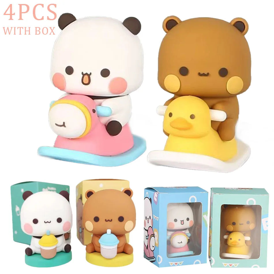 Cute Kawaii Bubu Dudu Panda Bear Figure Cartoon Exciting Bear Miniatures Collectible Animal Toy Doll Ornament Home Derocation Beauty World Shop