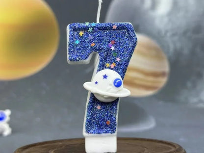 DIY Planet themed Spaceship 0-9 DIY digital candle Dark Blue Birthday candle Outer space themed party cake decoration Beauty World Shop