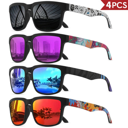 4PCS Square Sports Sunglasses with Designer Temple Pattern - UV400 for Men Women, Beach Vacation Beauty World Shop