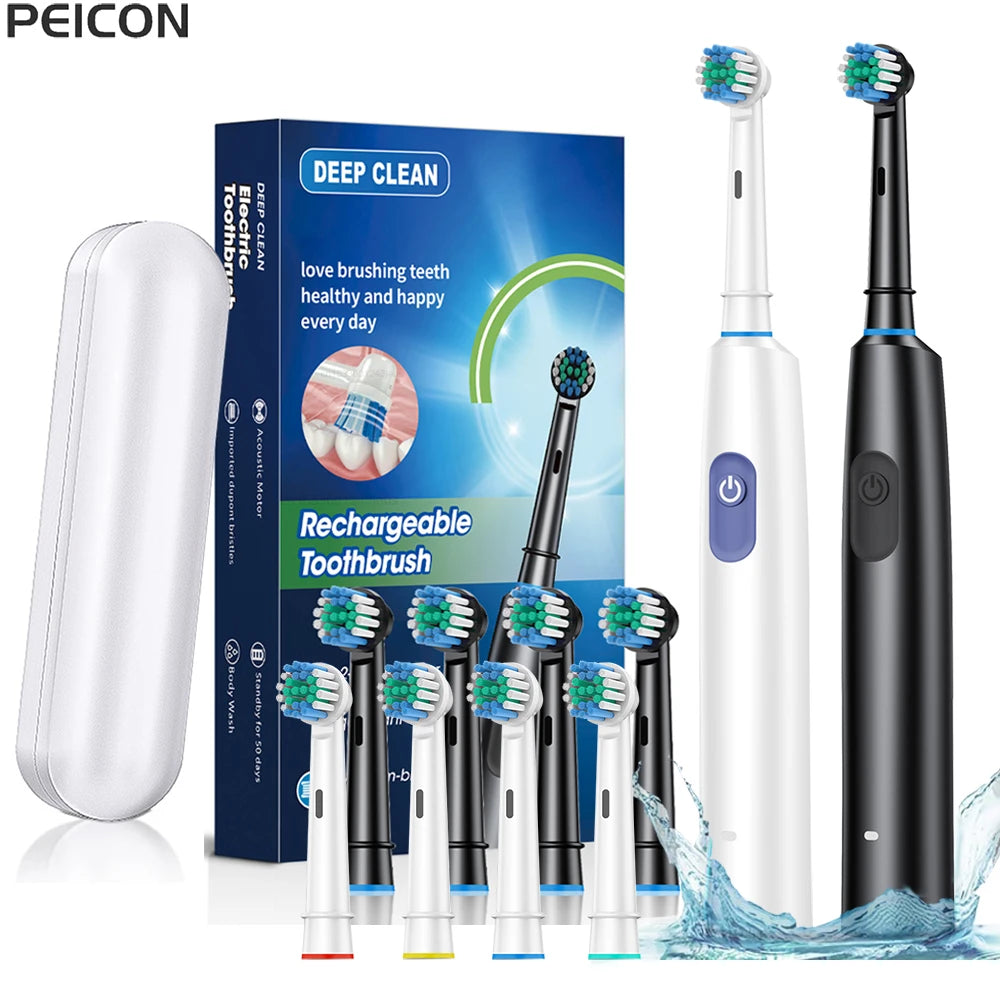 Electric Toothbrush Rotary Rechargeable Electric Toothbrush for Adults Rotating Electric Toothbrushes with 8 Soft Brush Heads Beauty World Shop