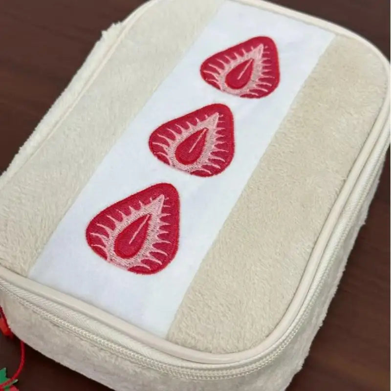 Cute Embroidered Strawberry Pencil Case Portable Stationery Pen Box Multi Functional Large Capacity Makeup Bag Storage Bag Beauty World Shop