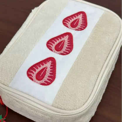 Cute Embroidered Strawberry Pencil Case Portable Stationery Pen Box Multi Functional Large Capacity Makeup Bag Storage Bag Beauty World Shop