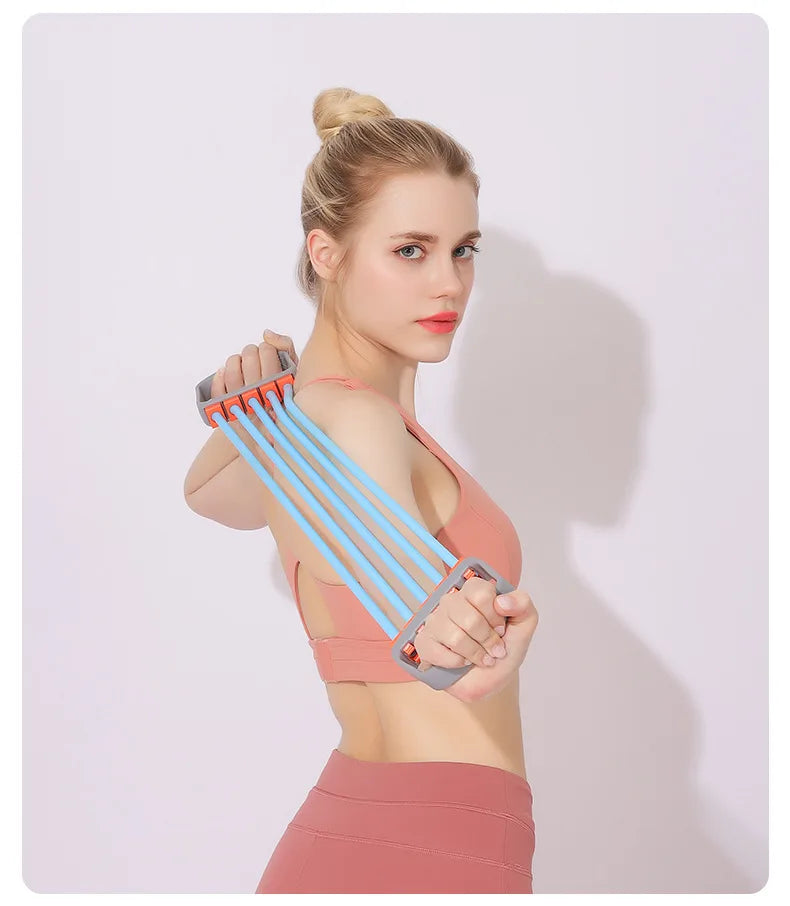 Full Body Workout Set - Chest Expander with 5 Removable Resistance Bands for Pilates, Push Ups, and Muscle Training - Strengthen Beauty World Shop