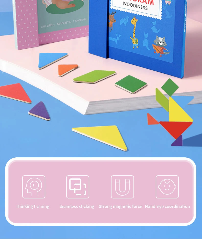 Magnetic Wooden Tangram Block Puzzle Game for Kids - Montessori Educational Intelligence Jigsaw Children's Gift Beauty Fashion