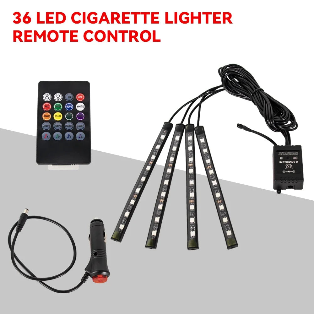 Neon 36 48 72 LED Car Interior Ambient Foot Light Wireless Remote Music APP Control Auto RGB Atmosphere Decorative Lamp Beauty World Shop
