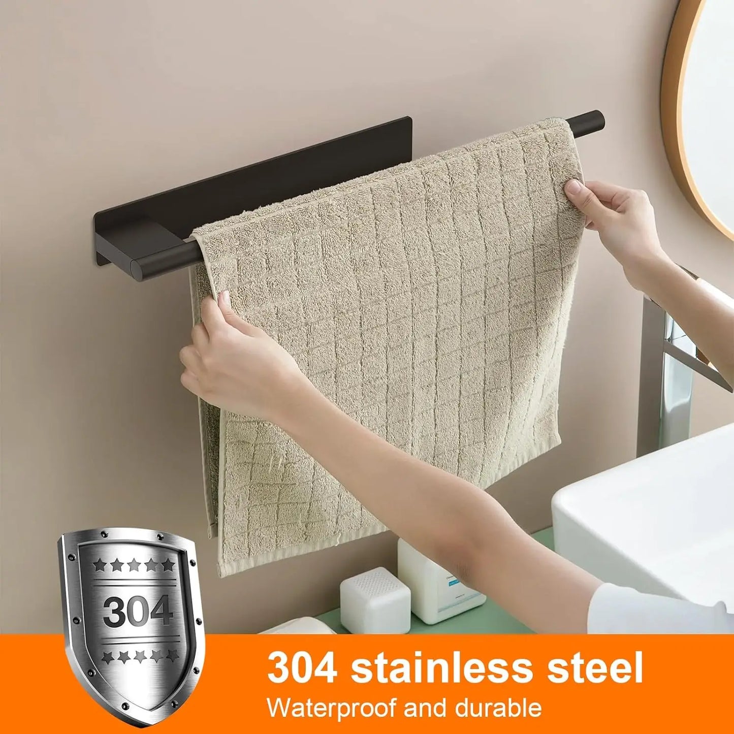 Bathroom Towel Racks No Drill Double Adhesive Towel Bar Stainless Steel Matte Black Towel Holder for Bathroom Kitchen Beauty World Shop