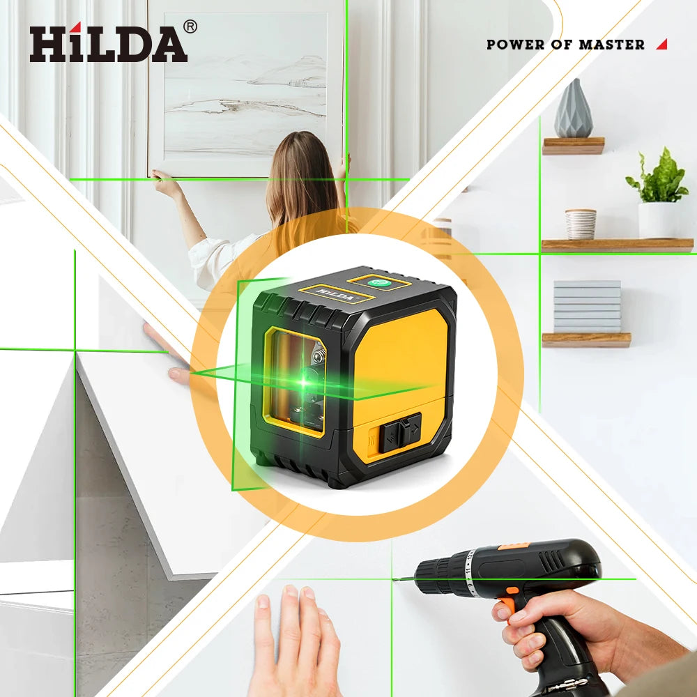 HILDA 2-Line Green Laser Level Self-Leveling Cross Line, Mini Size USB Charging Convenient to Carry High Visibility Beams Beauty World Shop