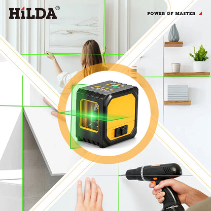 HILDA 2-Line Green Laser Level Self-Leveling Cross Line, Mini Size USB Charging Convenient to Carry High Visibility Beams Beauty World Shop