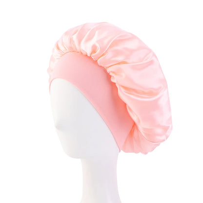 New Women's Satin Solid Wide-brimmed Sleeping Hat Unisex Head Wrap Elastic Band Cap Hair Care Bonnet Night Hat bonnet de nuit Beauty Fashion