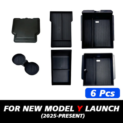For Tesla New Model Y 2025 Launch Juniper Teslajuniper ABS with Silicone Non-slip Mat Console & Armrest Storage Box Upper Beauty World Shop