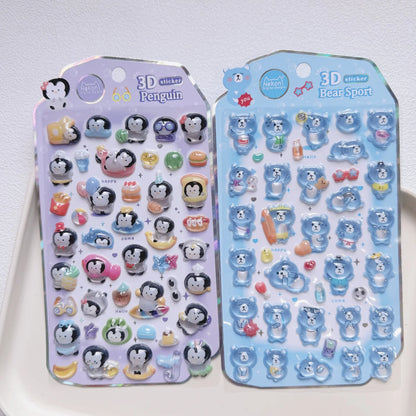 NEKONI Cute Animals Seal Bear Penguin 3D Stickers Scrapbooking DIY Journaling Stationery Diary Cute Stickers School Supply Beauty World Shop