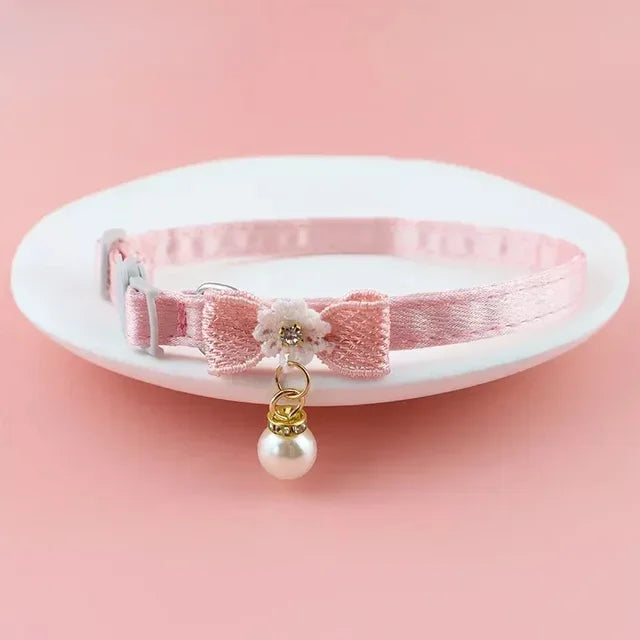 Pet Collar Pink Lace Bow Hanging Bead Cat Choker Bell Dog Cat Supplies Pet Accessories Dog Accessories Dog Cat Products Beauty World Shop