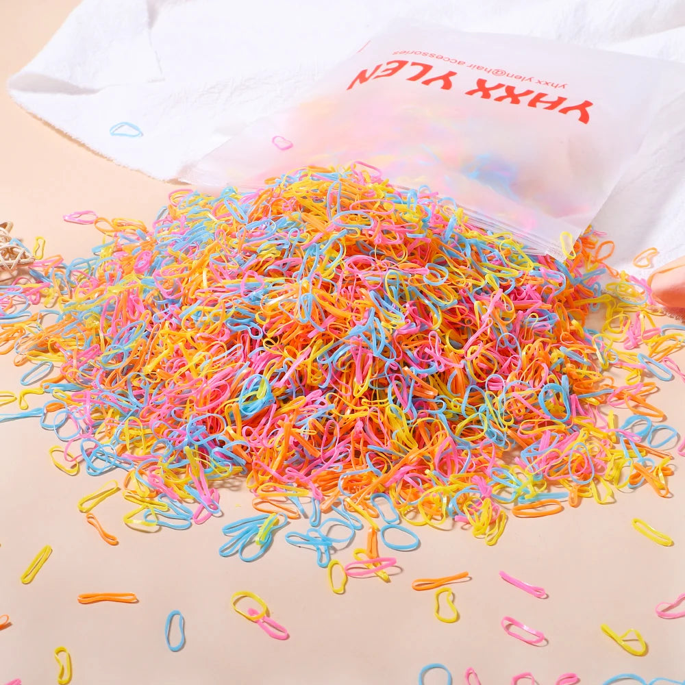 500/1000/2000pcs Girls Colourful Disposable Rubber Band Hair Ties Headband Children Ponytail Holder Bands Kids Hair Accessories Beauty World Shop