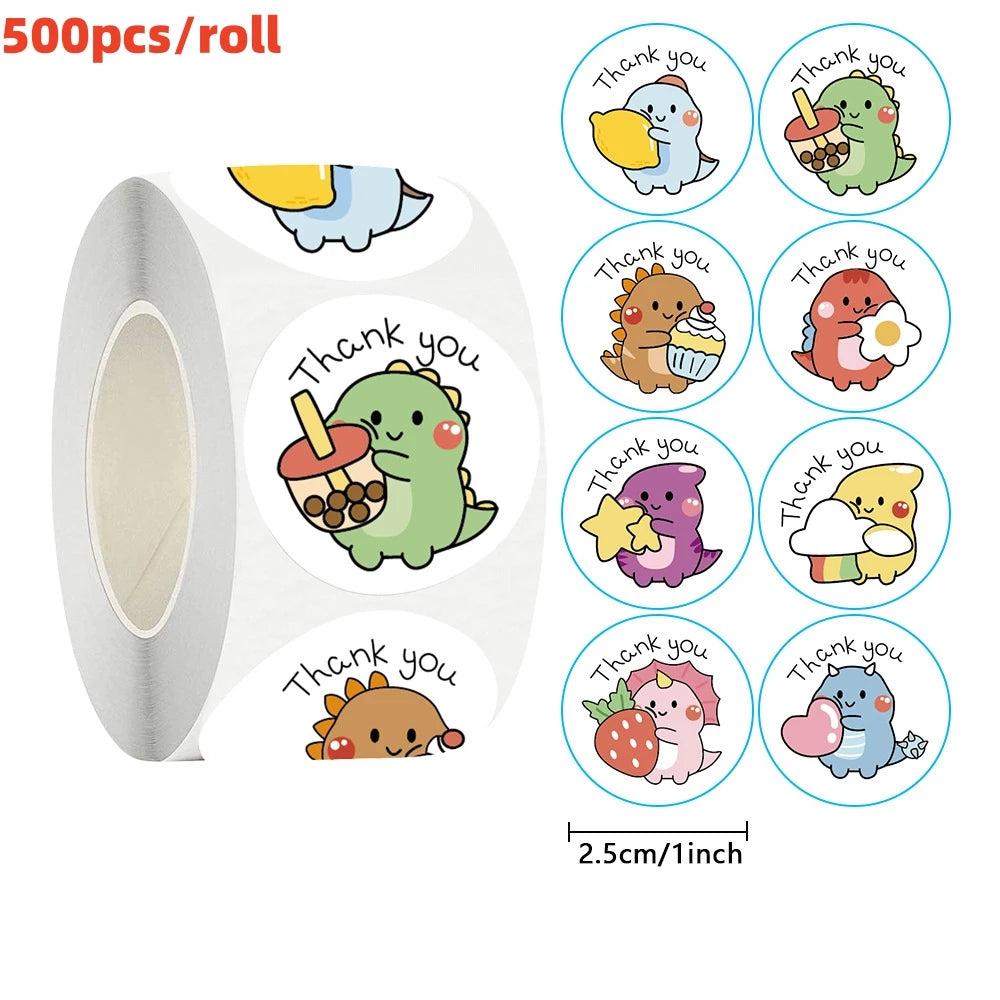 50/100/500pcs 1 Inch Thank You Stickers Cartoon Dinosaur Labels for Packaging Baking Labels Gifts Seal Decor Children's Stickers Beauty World Shop