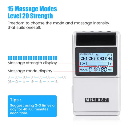 8 Electrode Pads 15 Mode EMS Tens Device Acupuncture Massage Machine Pulse Electrostimulator Electric Body Massager Apparatus Beauty World Shop