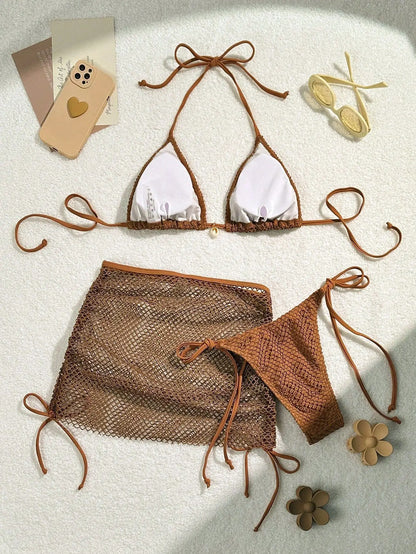 New Sexy Net Bikinis Female Swimsuits Women Three-Piece Swimwear Beach Swim Wear Bathing Suits Brazilian Bikini Set Pool Bather Beauty World Shop
