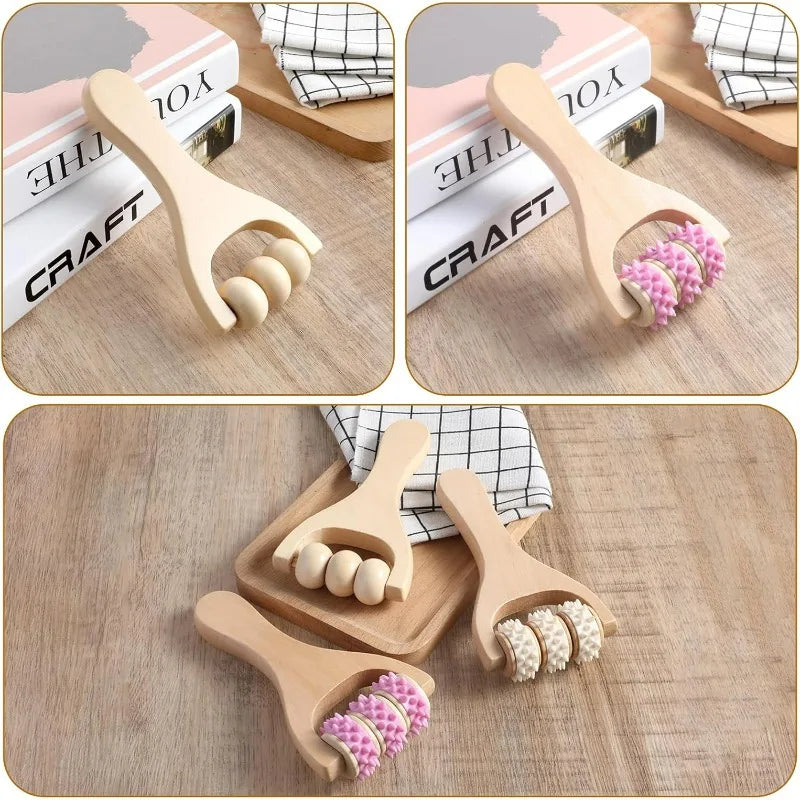 Wooden Massage Roller Set | Handheld Body & Foot Massager for Neck Back Legs | Muscle Relief Tool for Home & Office Use Beauty World Shop