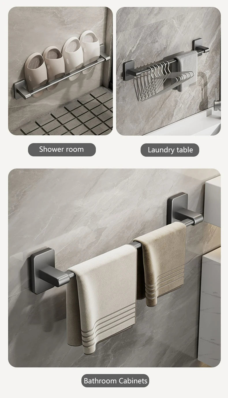 Non perforated suction cup wall mounted towel rack, bathroom storage rack, bathroom horizontal bar towel rack Beauty World Shop
