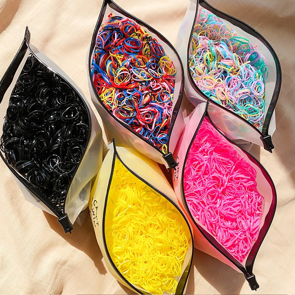 500/1000/2000pcs Girls Colourful Disposable Rubber Band Hair Ties Headband Children Ponytail Holder Bands Kids Hair Accessories Beauty World Shop