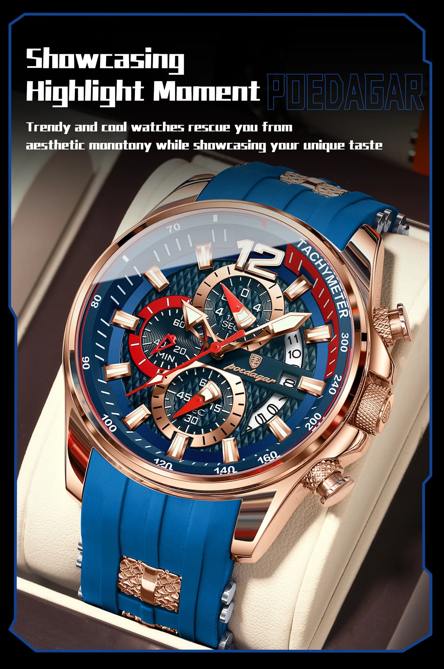 POEDAGAR Luxury Watch For Men Date Chronograph Luminous Waterproof Silicone Male Watch Fashion Sports Quartz Men's Watches Reloj Beauty World Shop