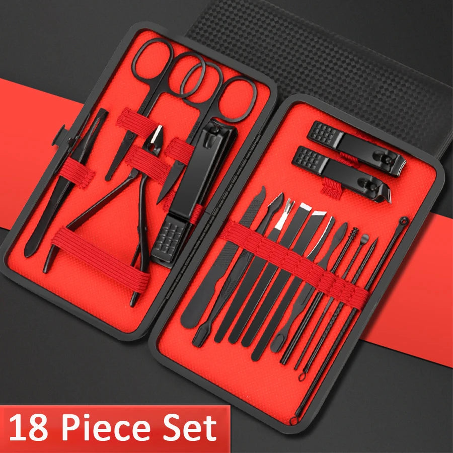 7/10/12/18/20/24PCS Set Professional Manicure Set Kits Stainless Steel Fingernail Toenail Clippers Set with Leather Portable Beauty Fashion
