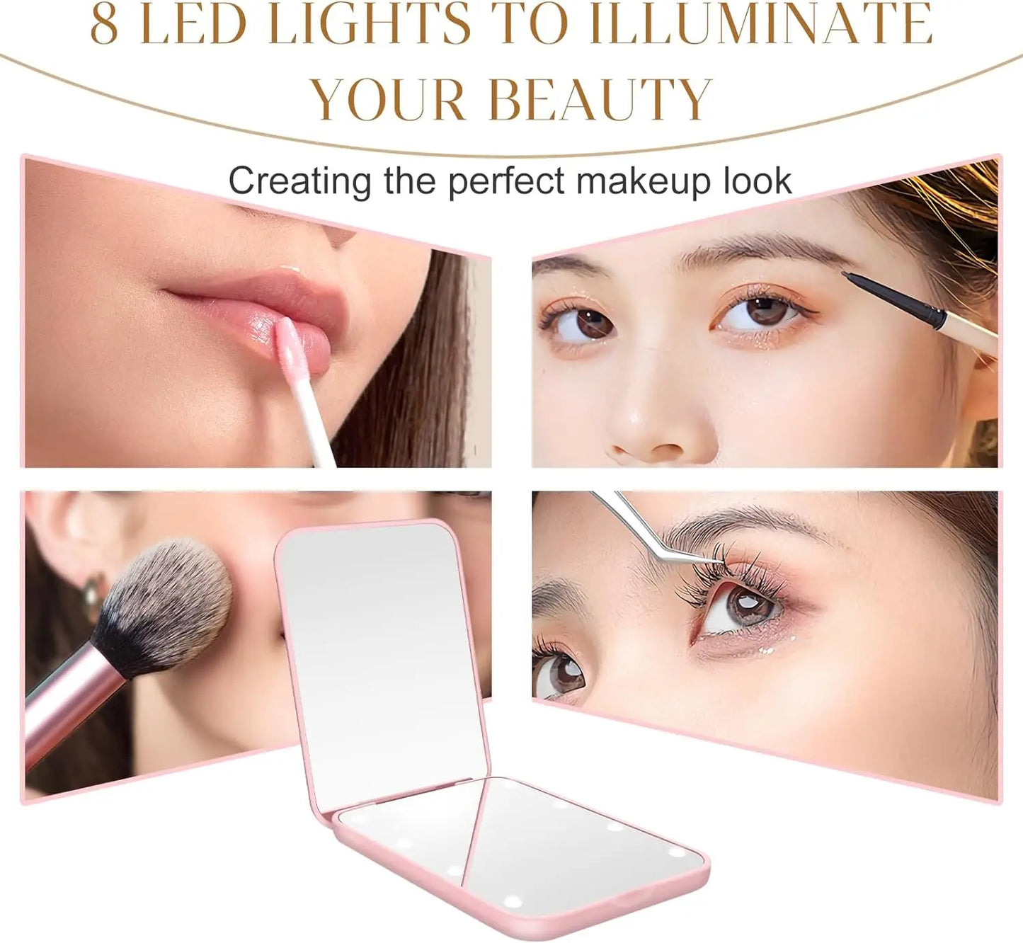Mini Handheld Makeup Compact Folding Travel Portable With Led Light Makeup Pocket Mirror 8 Leds for Gifts Beauty World Shop