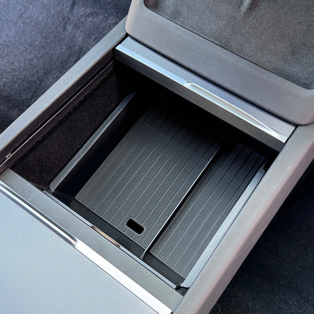 For Tesla Model Y Juniper 2025 Launch Center Console Eyeglasses Storage Box Armrest Box Upper&Lower Silicone Pad Beauty World Shop