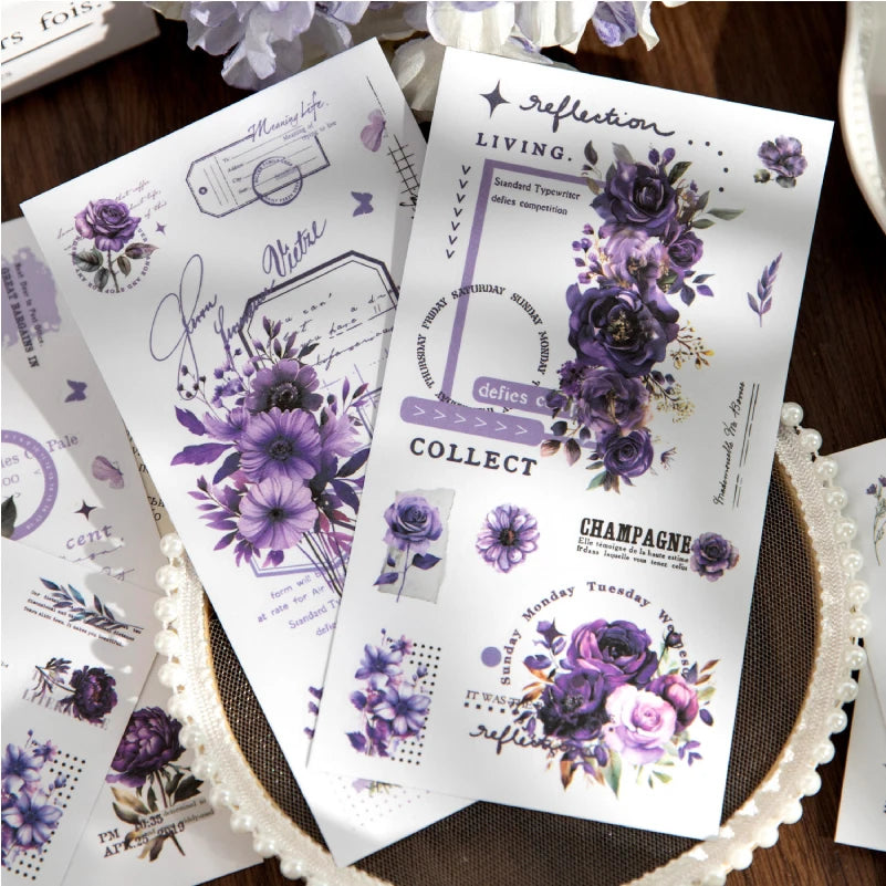 Journal GO 6pcs Flower Shadow Decorative Sticker Fresh Plant Flowers Collage Scrapbooking Label Diy Diary Journal Planner Label Beauty World Shop