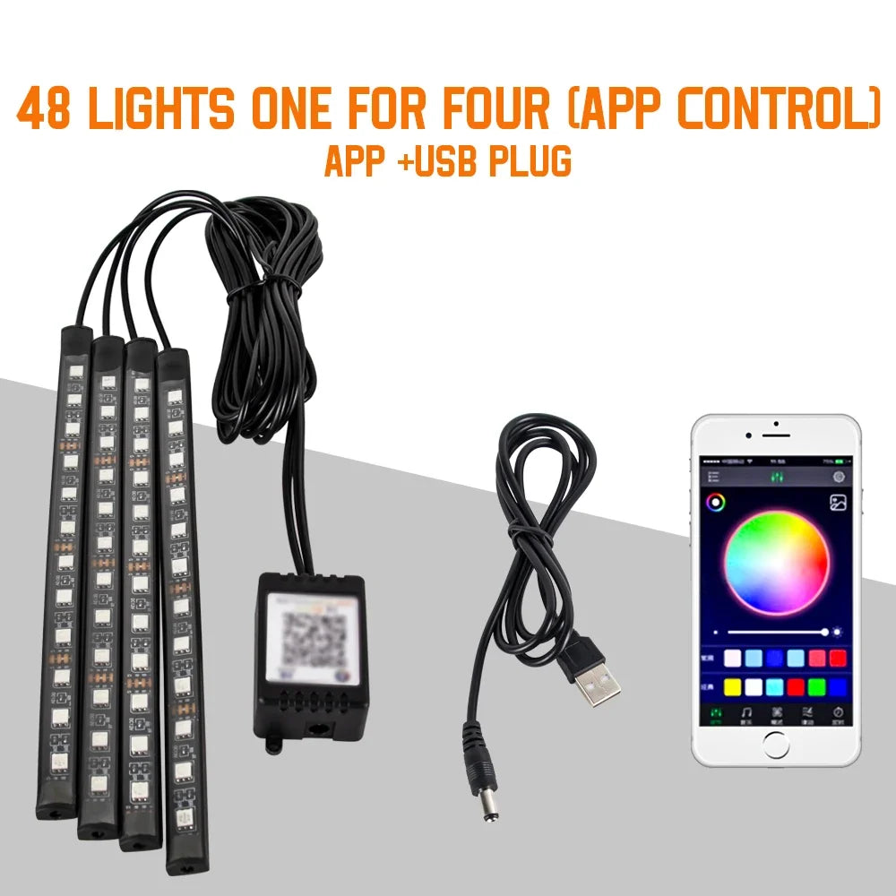 Neon 36 48 72 LED Car Interior Ambient Foot Light Wireless Remote Music APP Control Auto RGB Atmosphere Decorative Lamp Beauty World Shop